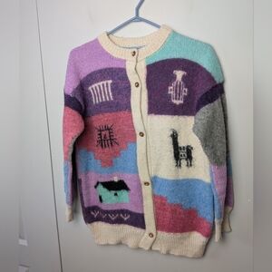 Vintage Knit Handmade Wool Women Cardigan Sweater Size ? Small-medium Colorful